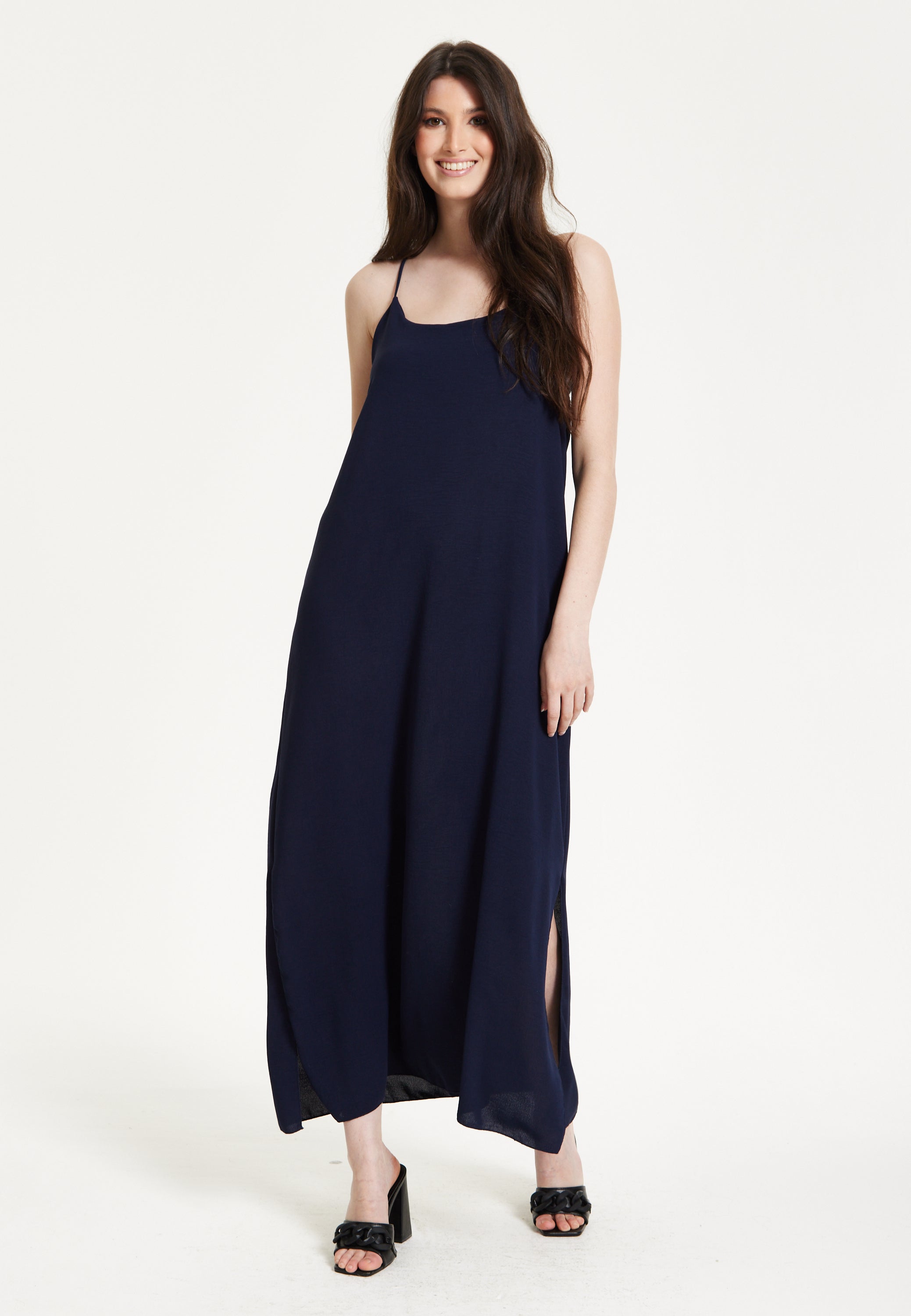 Navy Strappy Split Maxi Dress
