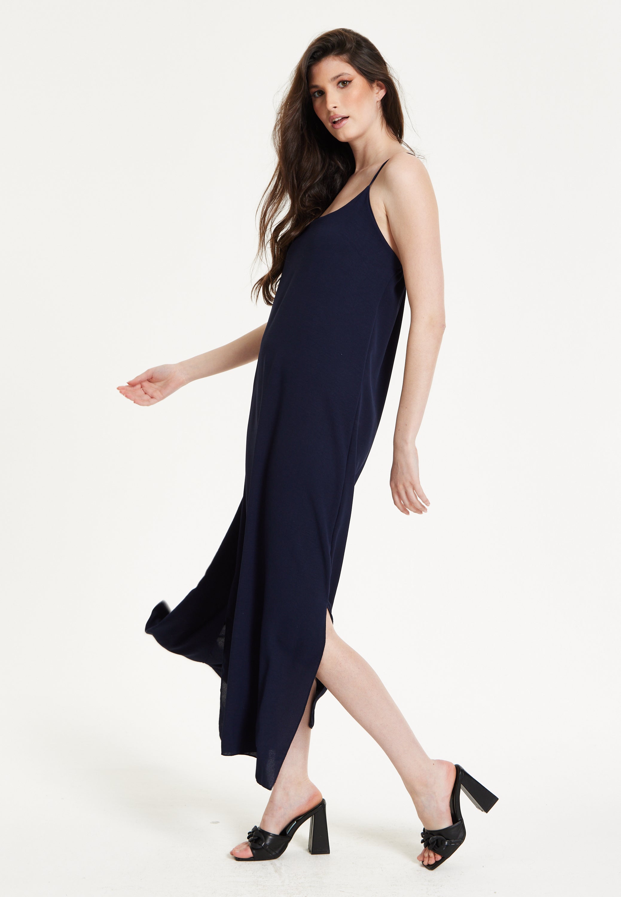 Navy Strappy Split Maxi Dress