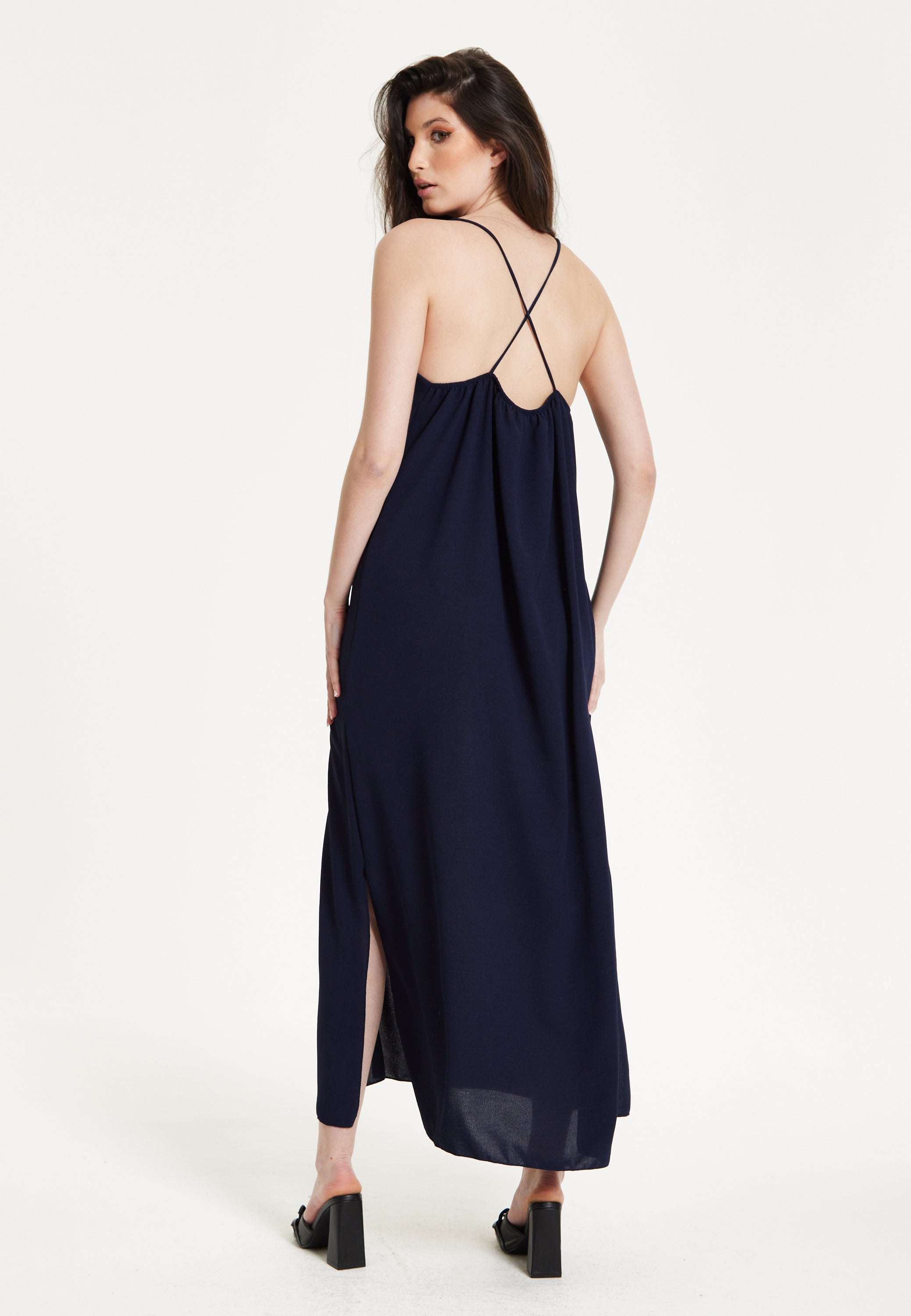 Navy Strappy Split Maxi Dress