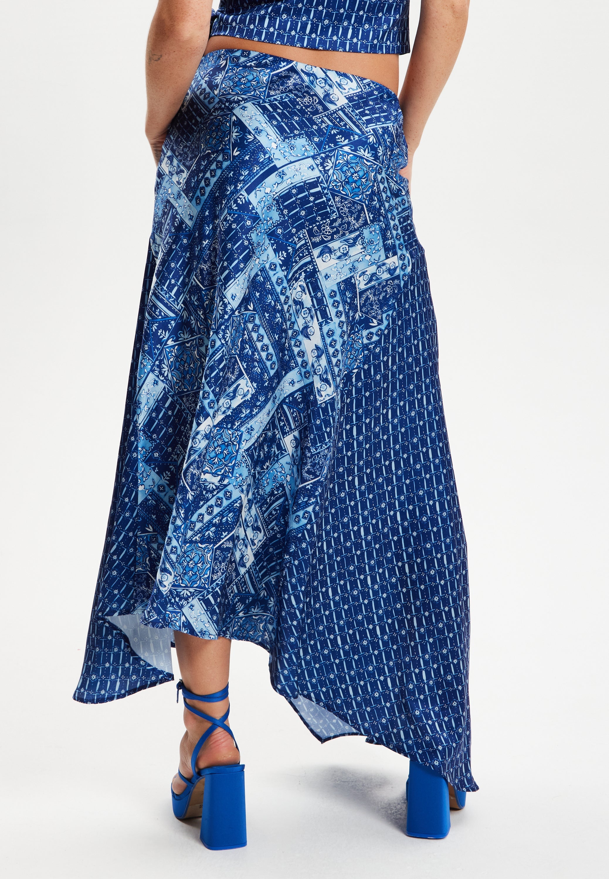 Women's Midi Asymmetric Scarf Print Skirt in Colorful Design with Regular Fit - Liquorish