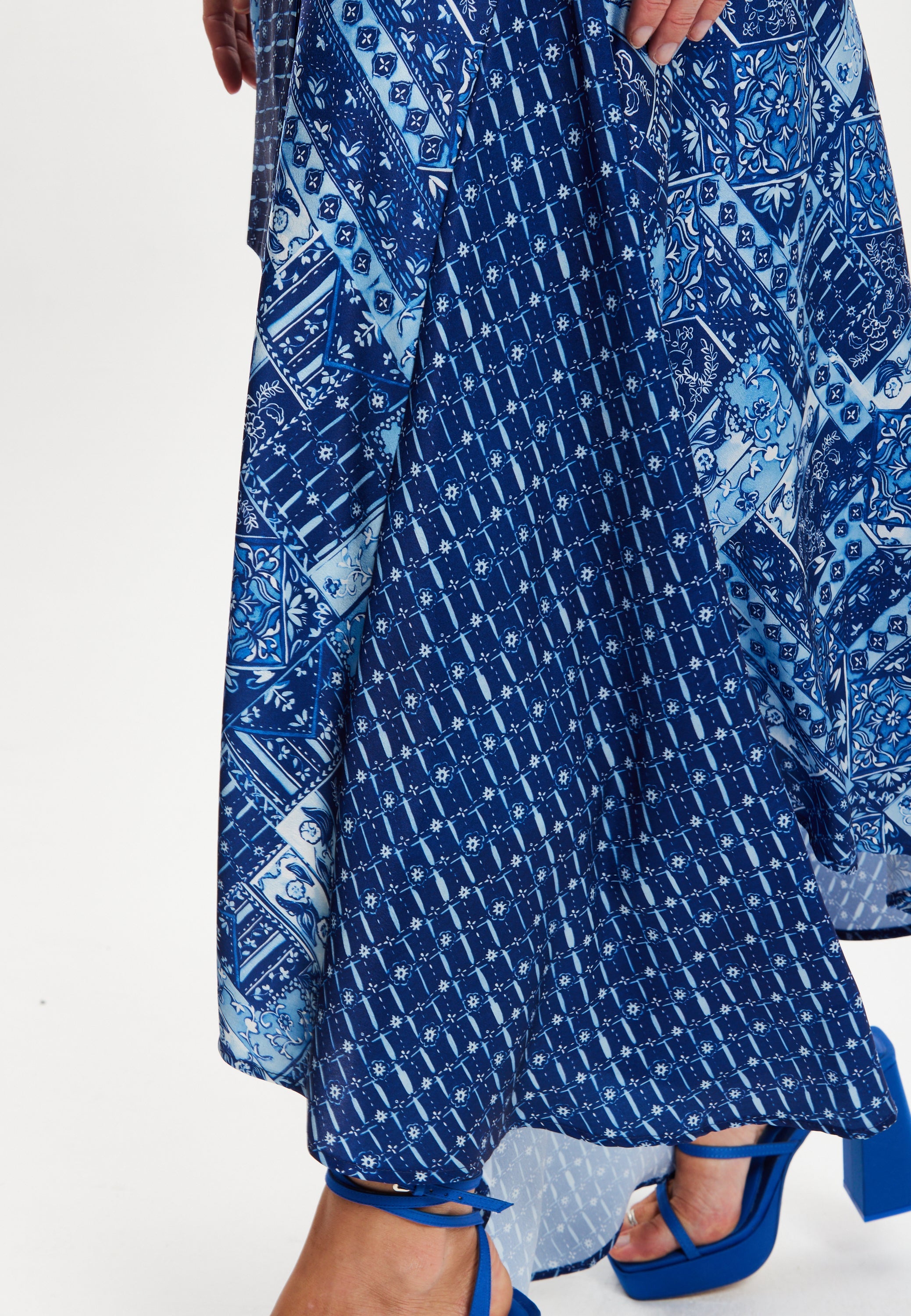 Women's Midi Asymmetric Scarf Print Skirt in Colorful Design with Regular Fit - Liquorish