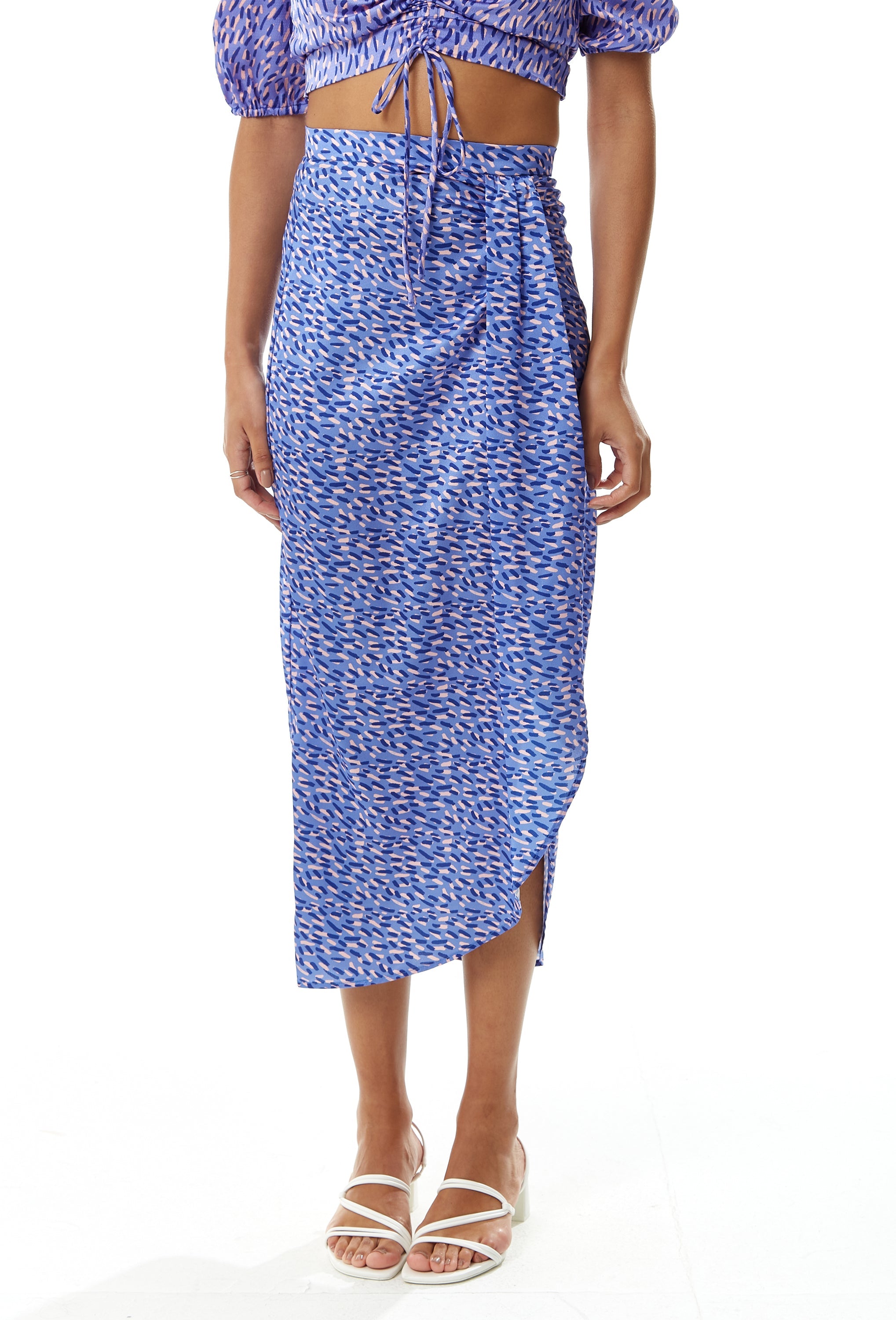 Women's Abstract Print Midi Skirt with Front Slit in Purple - Perfect for Summer Holidays by Liquorish