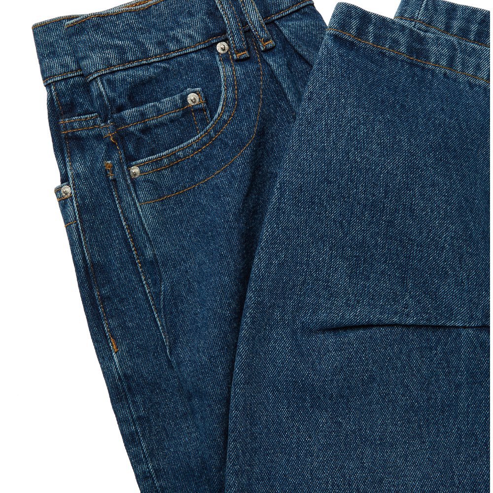 Aken women's indigo-blue jeans in a gentle wash finish that ages beautifully with wear. 