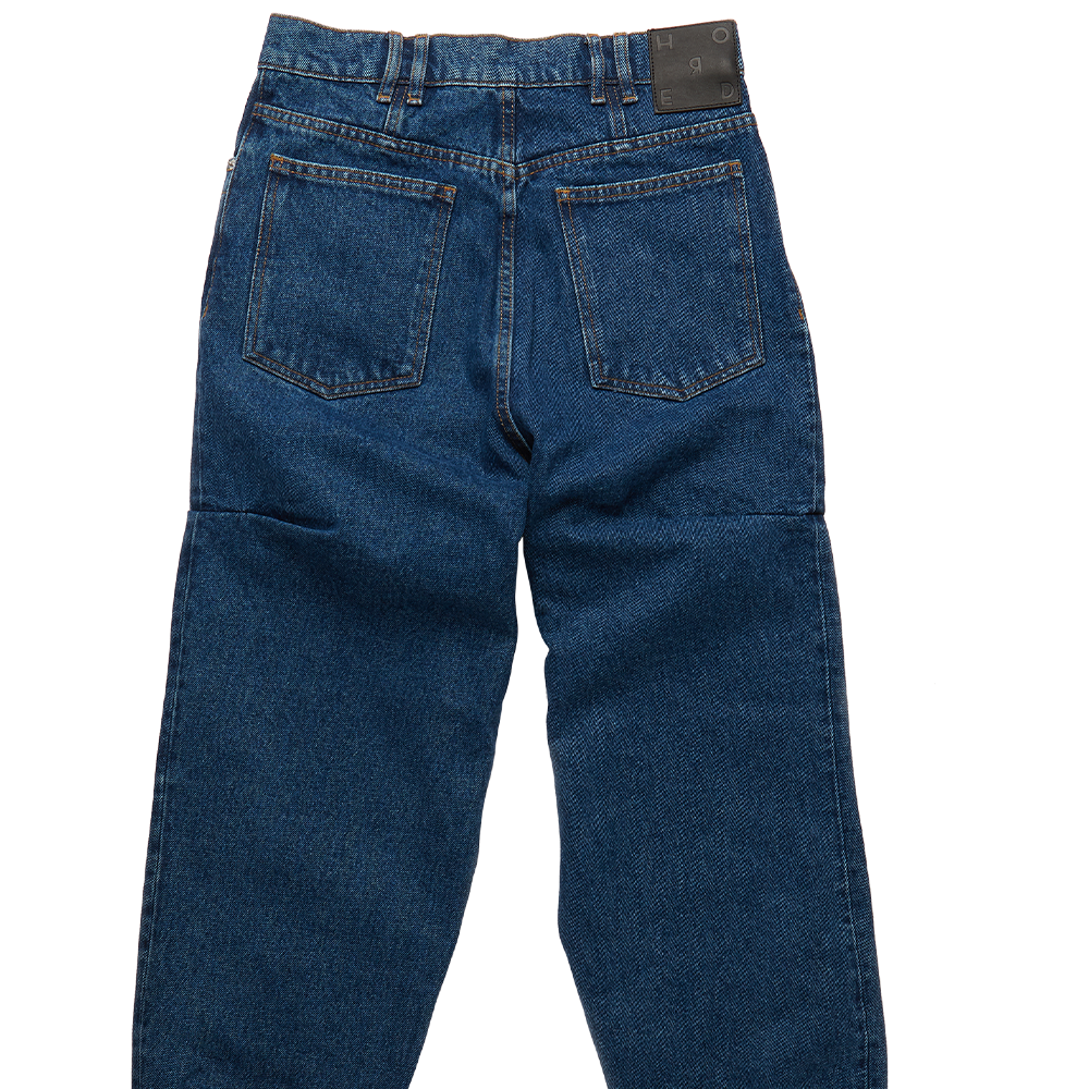 Aken women's indigo-blue jeans in a gentle wash finish that ages beautifully with wear. 