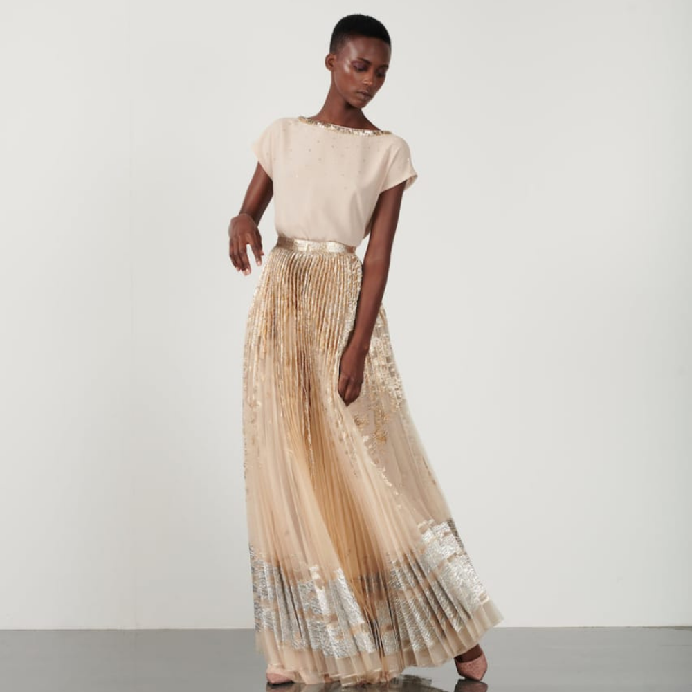 Long electric pleated skirt online