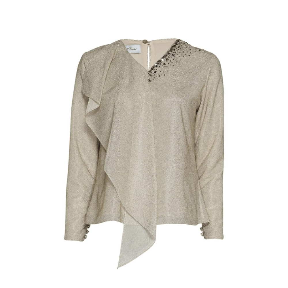 Stylish full sleeves top with one-side embroidery; ruffle detail. 75% polyester, 25% me blend for chic elegance.