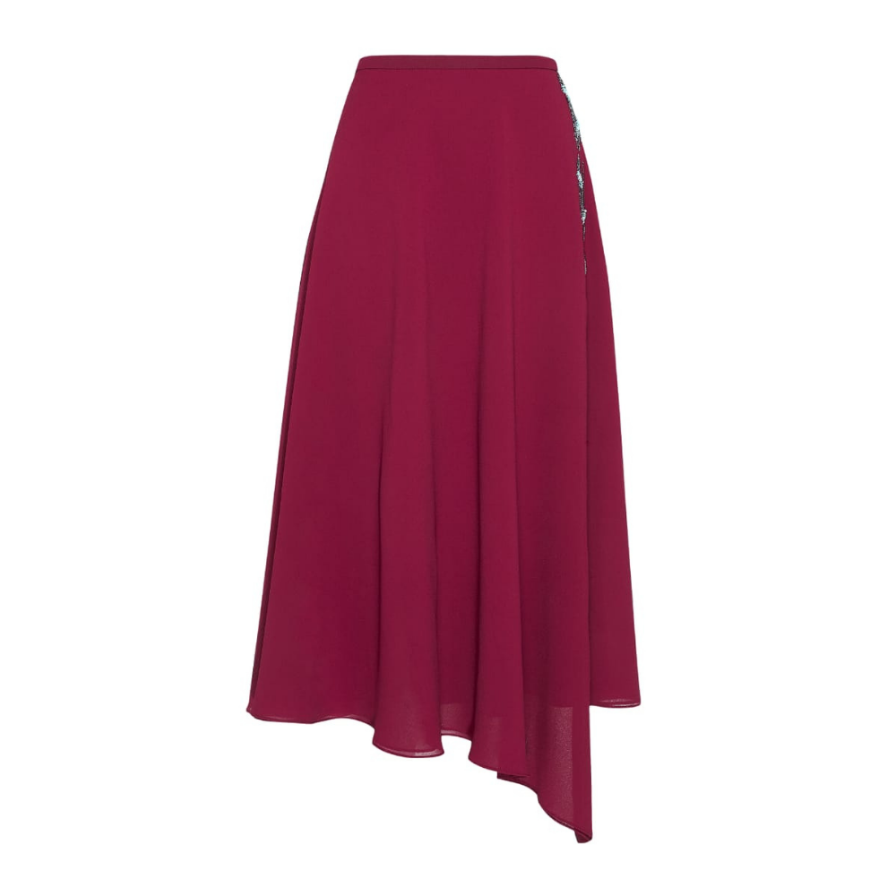 Chic hi-lo wrap skirt with exquisite chiffon embroidery. 100% polyester for effortless style.