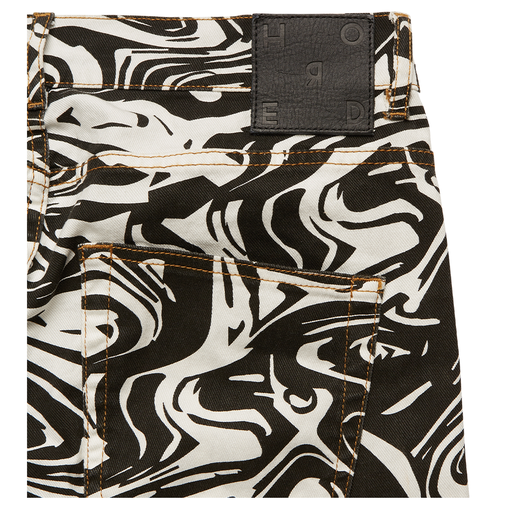 Horde Studio's Arden off-white men's jeans feature an all-over abstract marble pattern. 
