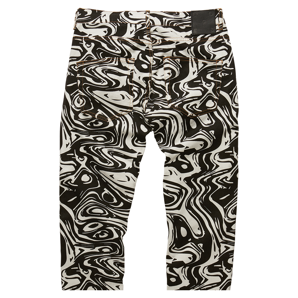 Horde Studio's Arden off-white men's jeans feature an all-over abstract marble pattern. 