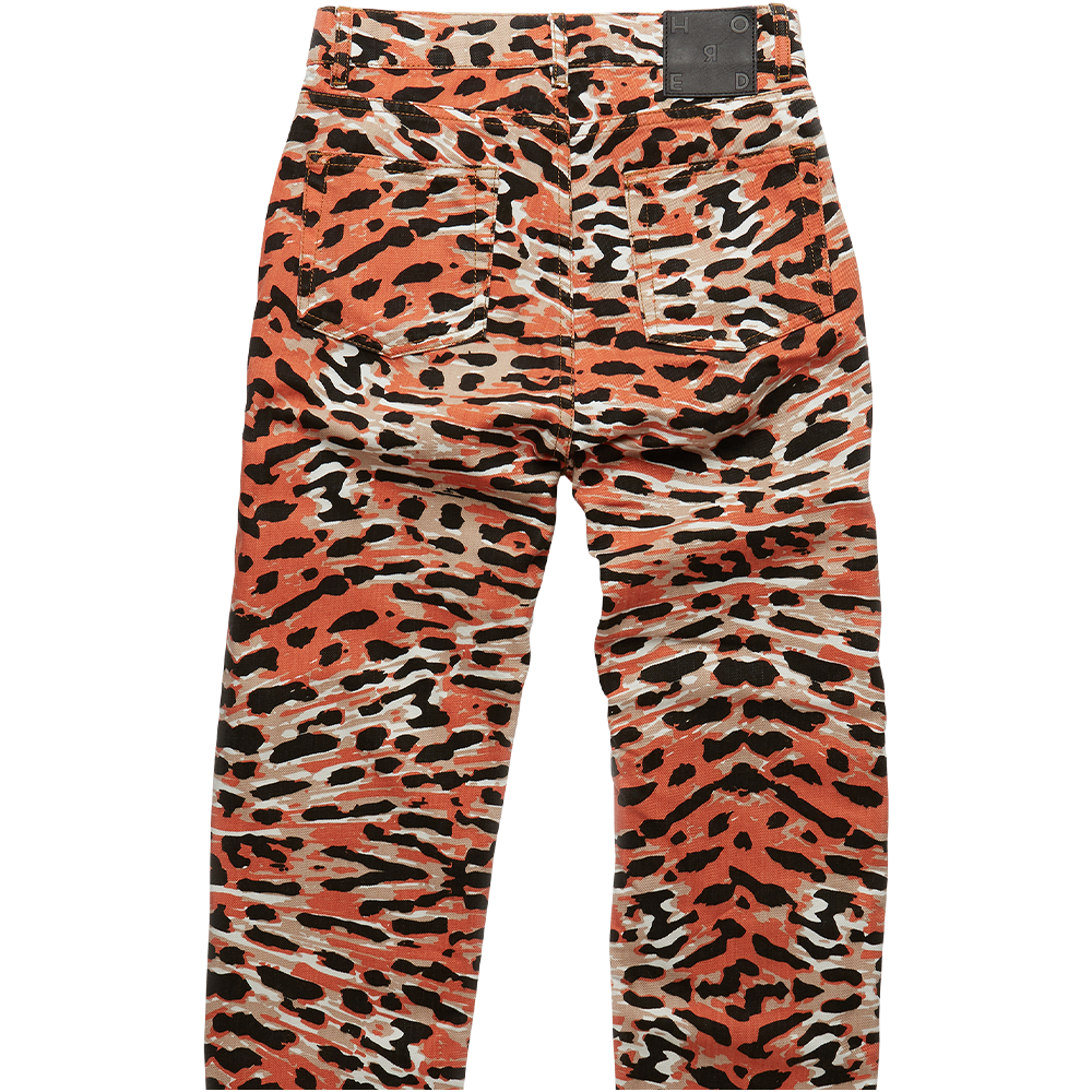 Arden women's multicoloured jeans feature the Mona abstract motif pattern inspired by natural butterfly hues