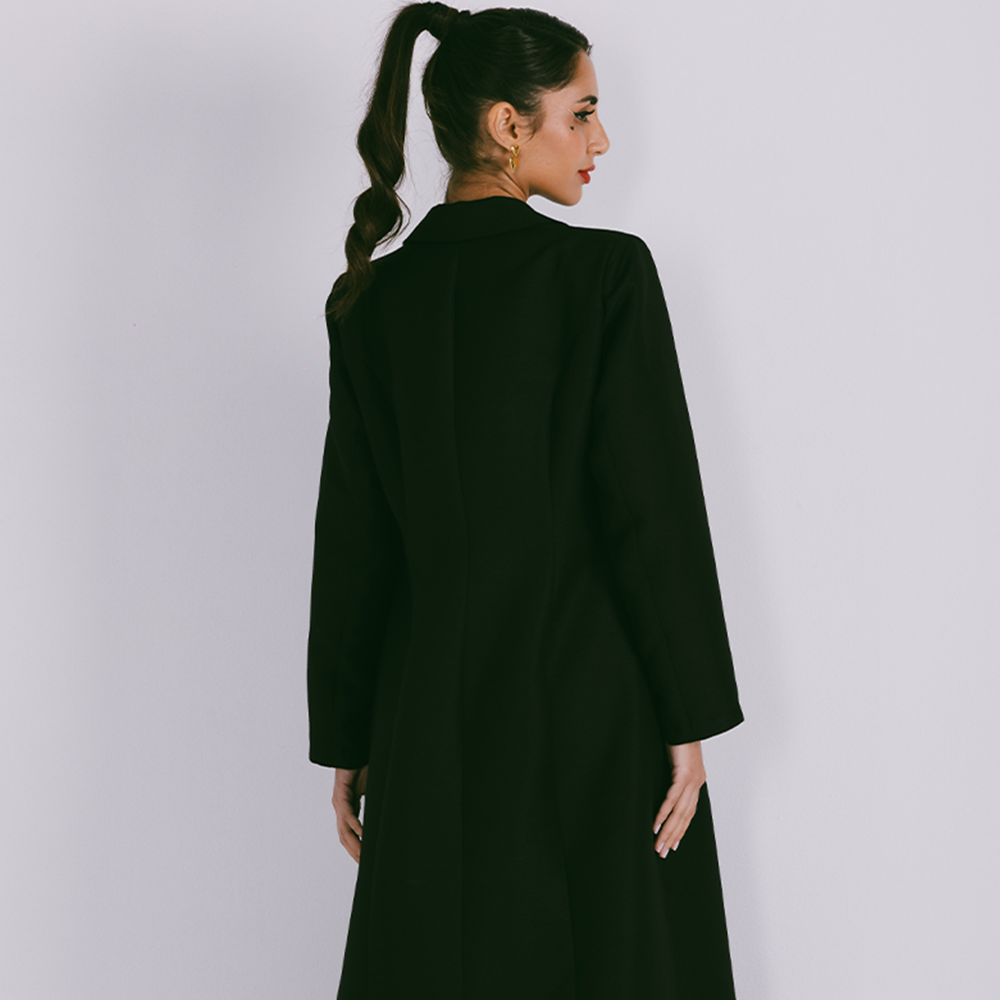 Blazer style abaya with embellishments on lapel & pockets with semi-stiff fabric. Explore designer women clothing. Shop now!