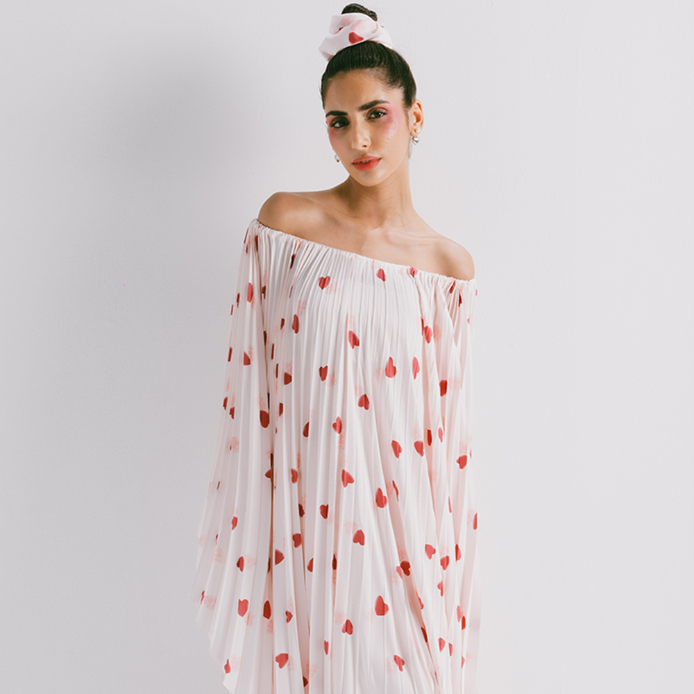 Loose fit off-shoulder kaftan in silk. Dress comes with jersey inner. Comes in sizes for inner dress. Shop stylish clothing for women. Shop now!