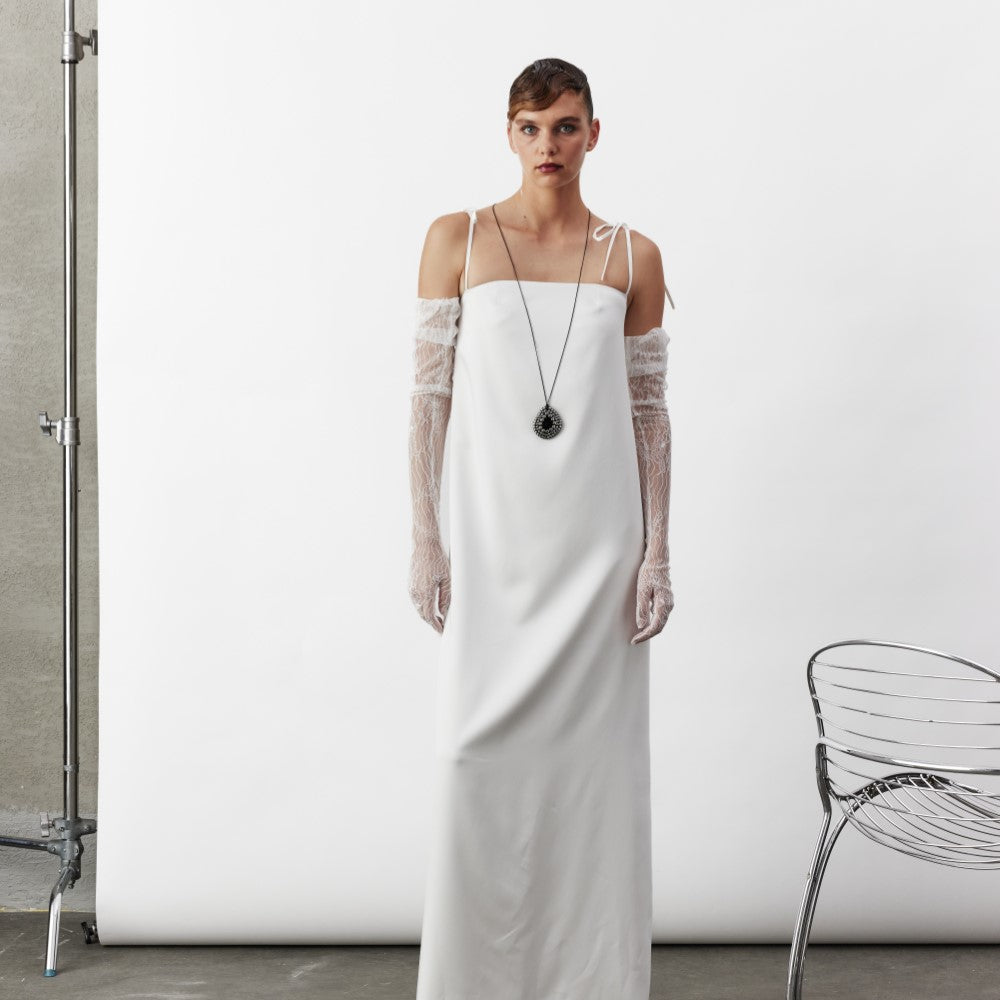 Aella Long Satin Dress In White