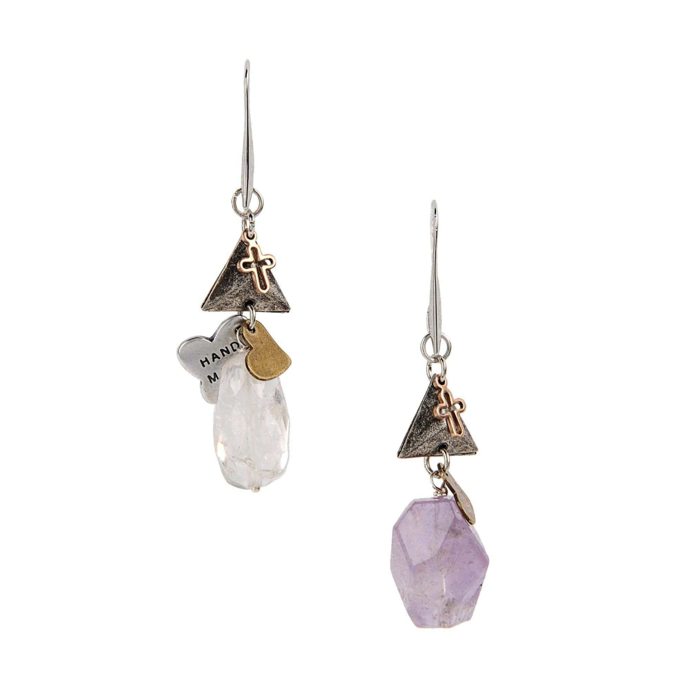 Agate of botswana stones drop earrings with rose gold charms. Beaded earrings made in italy. 
