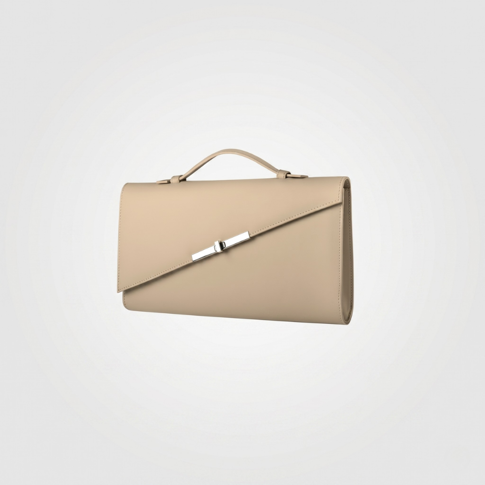 Italian leather clutch with strap and silver hardware, pre order item. Shop online from our curated edit of premium fashion.