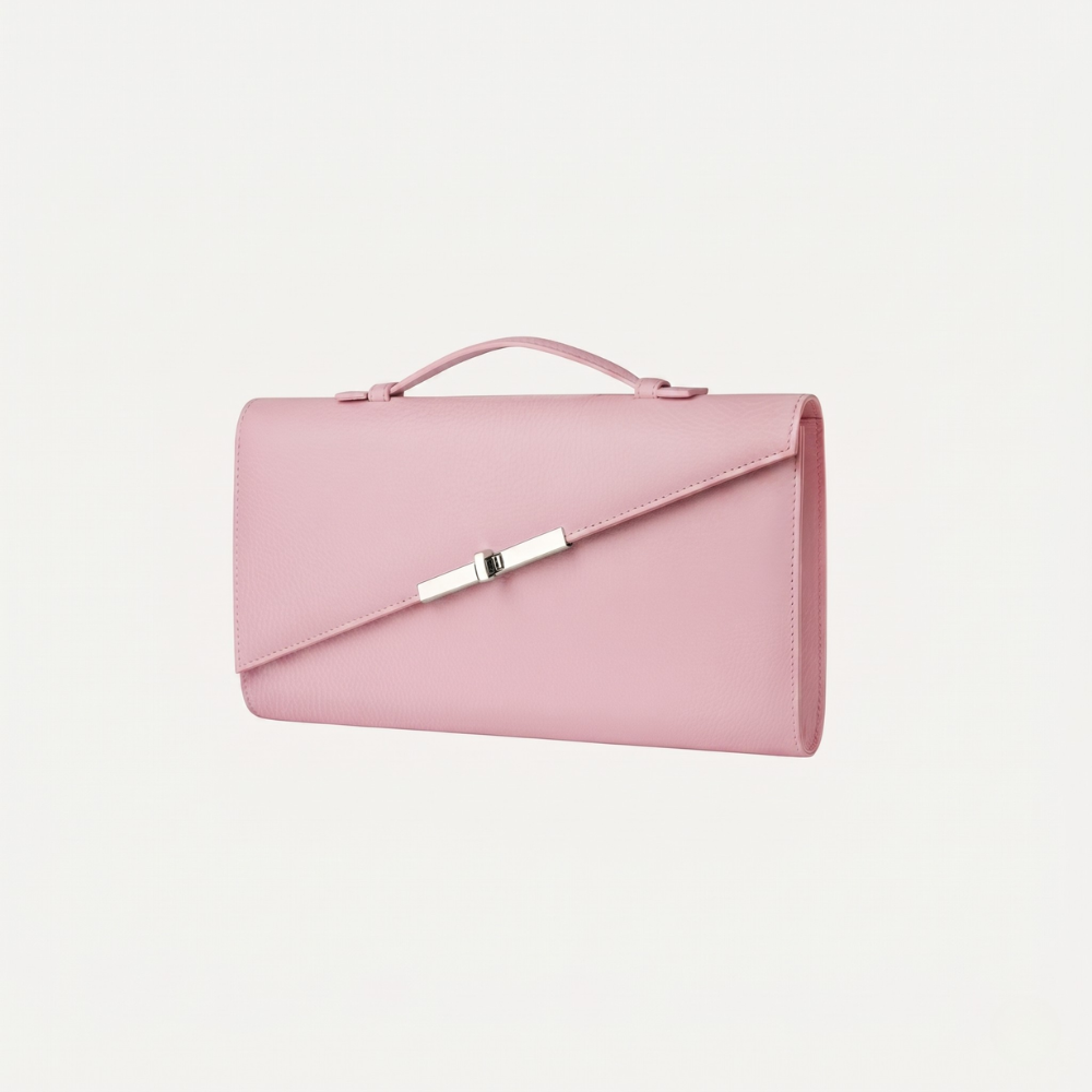 Italian leather clutch with strap and silver hardware, perfect for events. Shop online from our curated edit of premium fashion.