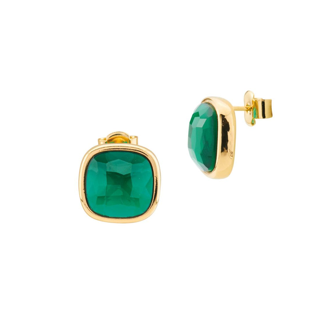 Shop online premium gold plated stud earrings with green tourmaline crystal for elegant everyday and occasion styling.