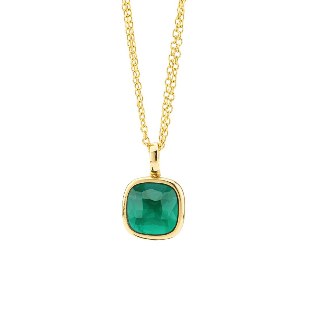 Shop online premium gold plated necklace with large green tourmaline crystal pendant for elegant everyday style.