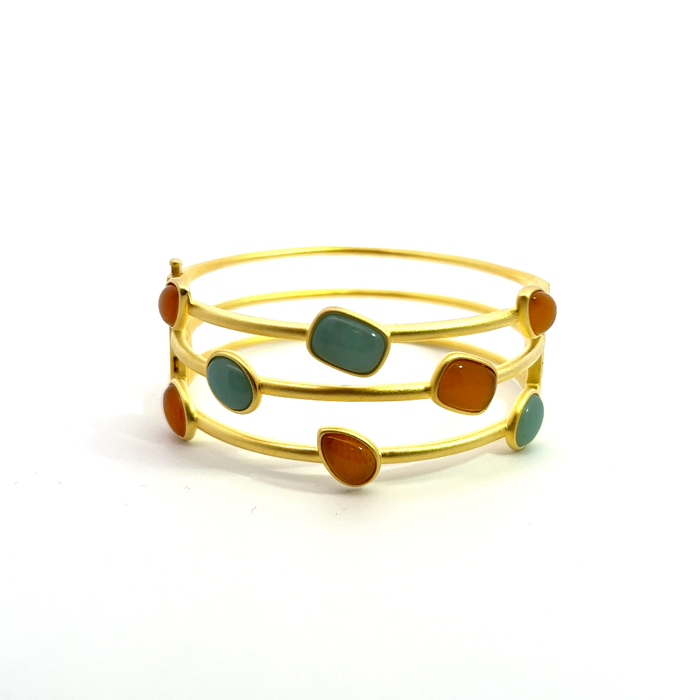 Sterling silver 18k gold-dipped bracelet with created amazonite and yellow agate stones for a bold contemporary statement. Shop premium jewelry online.