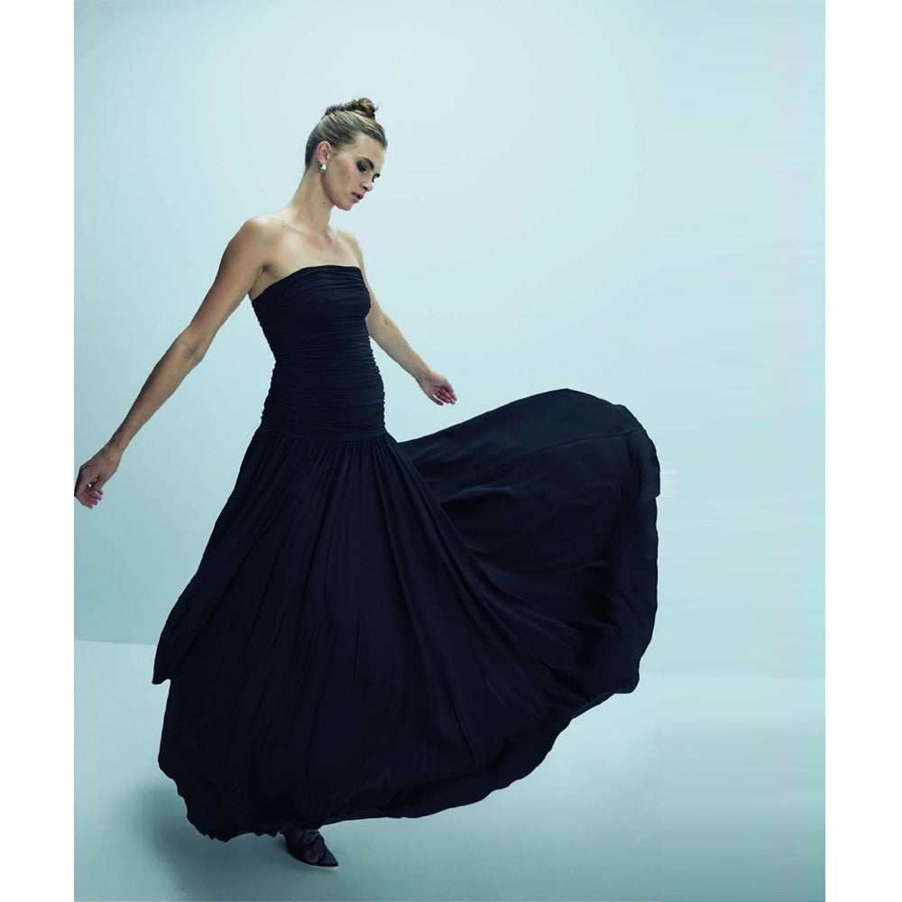 Amber Strapless Jersey Long Dress in Black