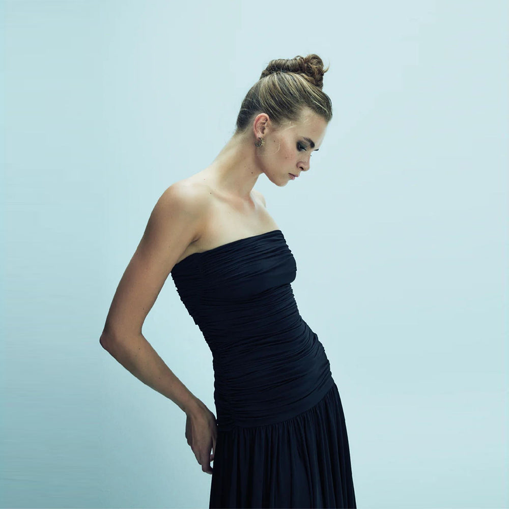 Amber Strapless Jersey Long Dress in Black