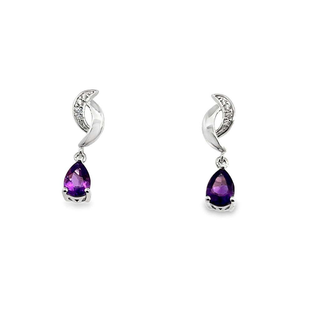 Shop online premium rhodium plated amethyst earrings with lab-created white sapphire stones.
