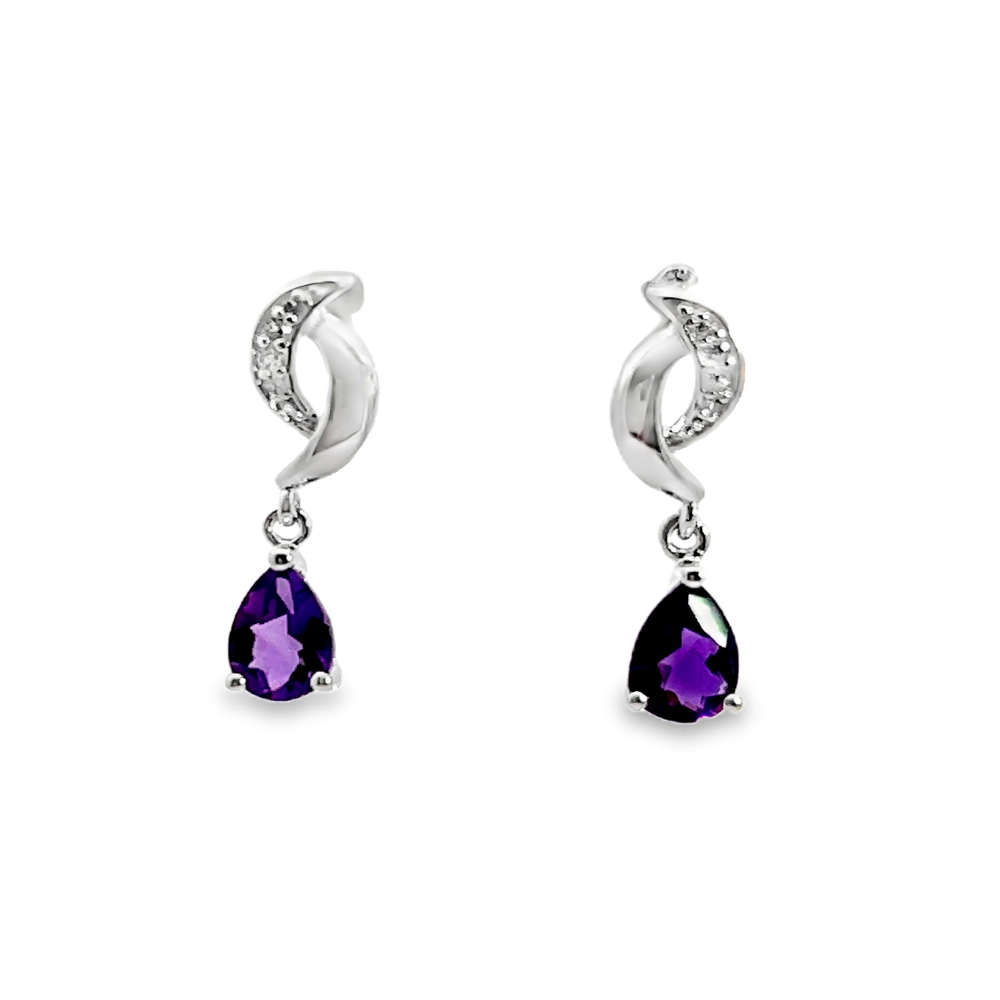 Shop online premium rhodium plated amethyst earrings with lab-created white sapphire stones.