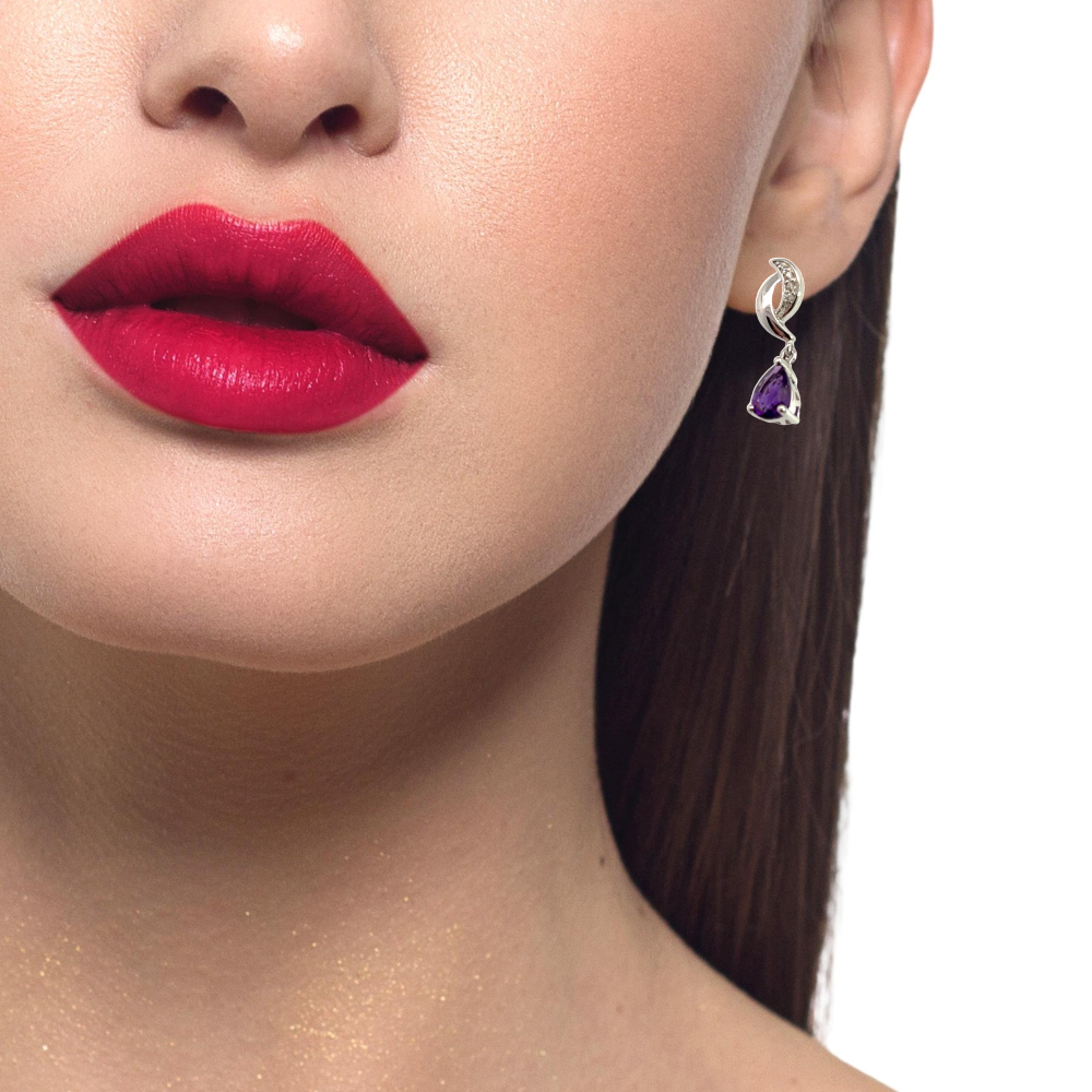 Shop online premium rhodium plated amethyst earrings with lab-created white sapphire stones.