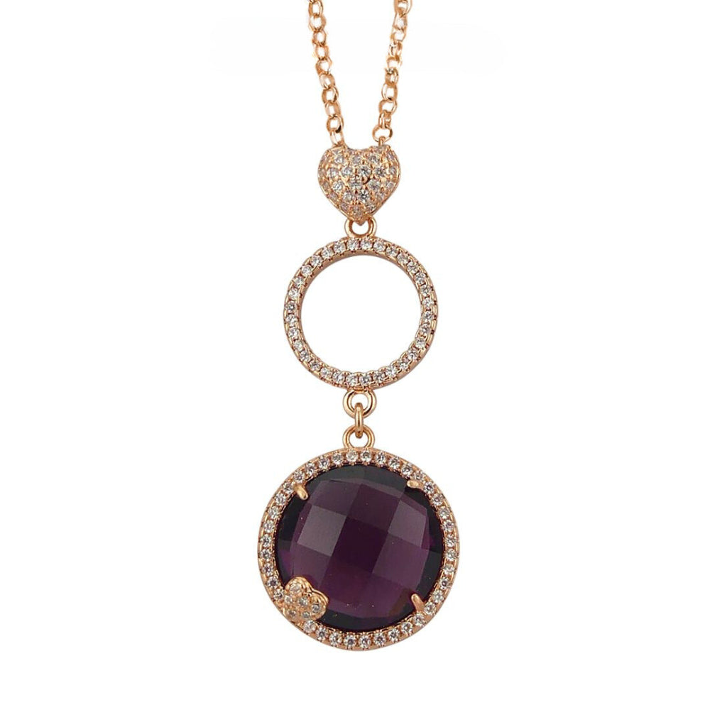 Shop online premium rose gold plated necklace with heart CZ design and amethyst crystal pendant for elegant styling.