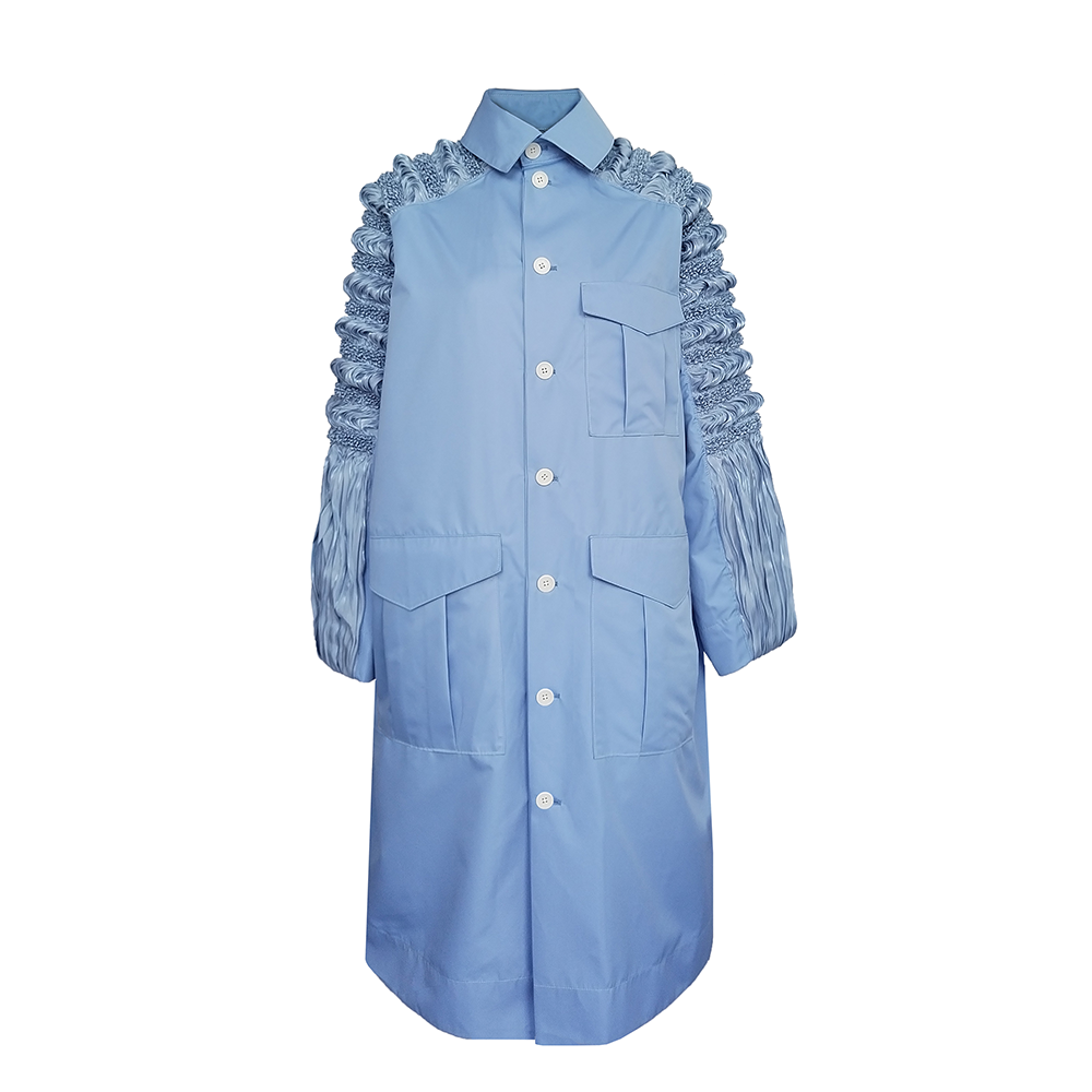 Shop Junna's Ana Shibori Panel Sleeve Pleated Front Coat. Elevate your style with this unique women's clothing piece. Shop now!