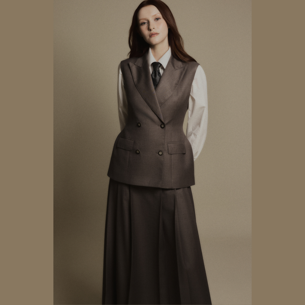 Discover designer dresses online styled effortlessly with the refined Ash Grey Tailored Vest. Shop Now!