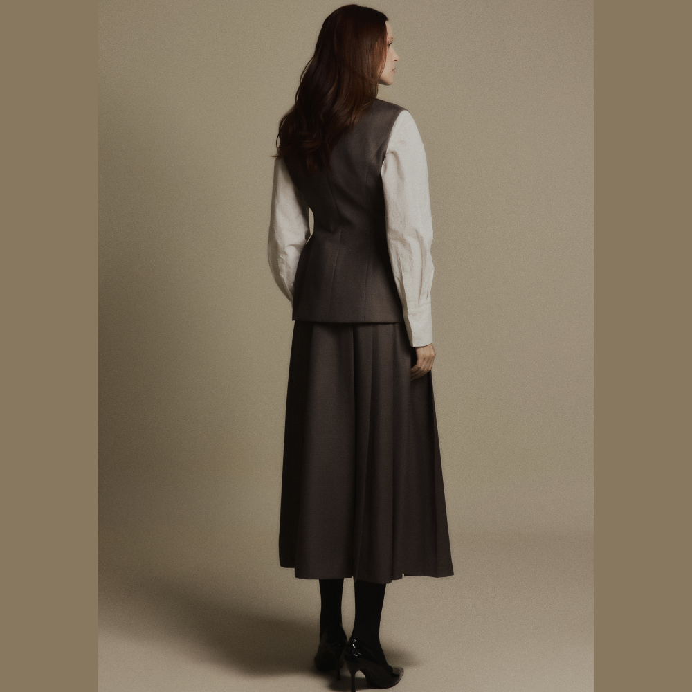 Discover designer dresses online styled effortlessly with the refined Ash Grey Tailored Vest. Shop Now!