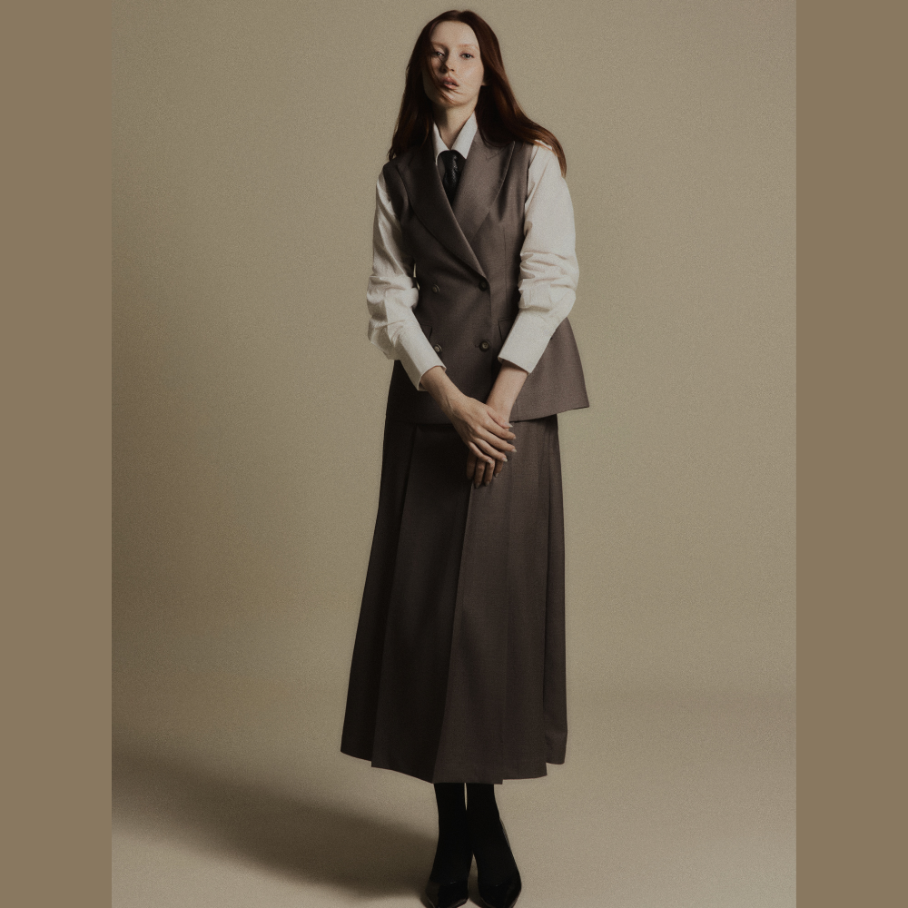 Discover designer dresses online styled effortlessly with the refined Ash Grey Tailored Vest. Shop Now!