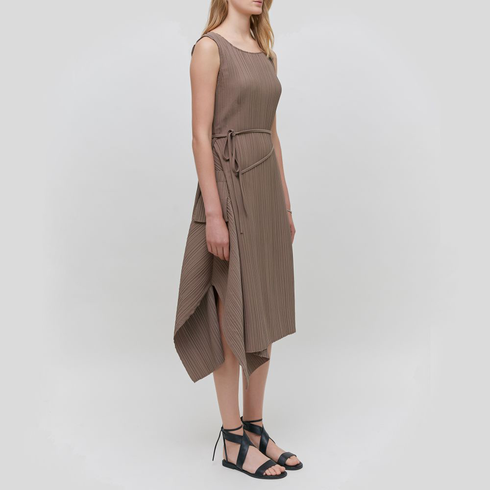 Asymmetric Draped Pleated Sleeveless Dress