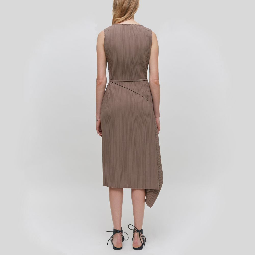 Asymmetric Draped Pleated Sleeveless Dress
