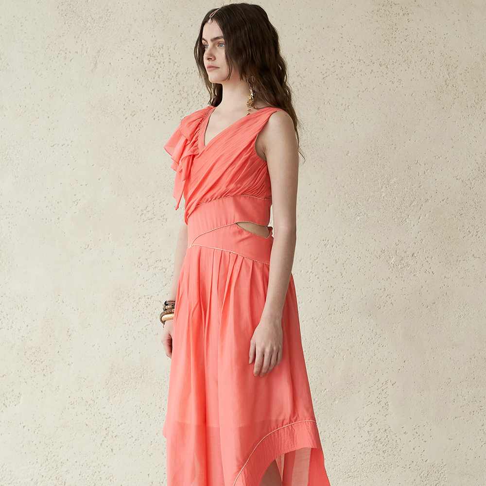 Coral colored silk jumpsuit