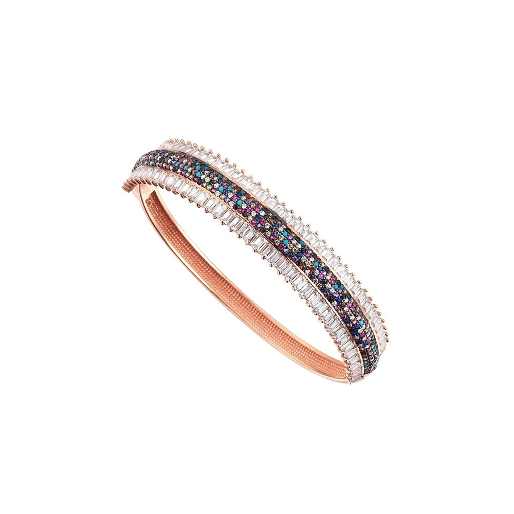 18ct Rose Gold Plated Bangle.925 Sterling Silver.Zircon & Natural Stones.