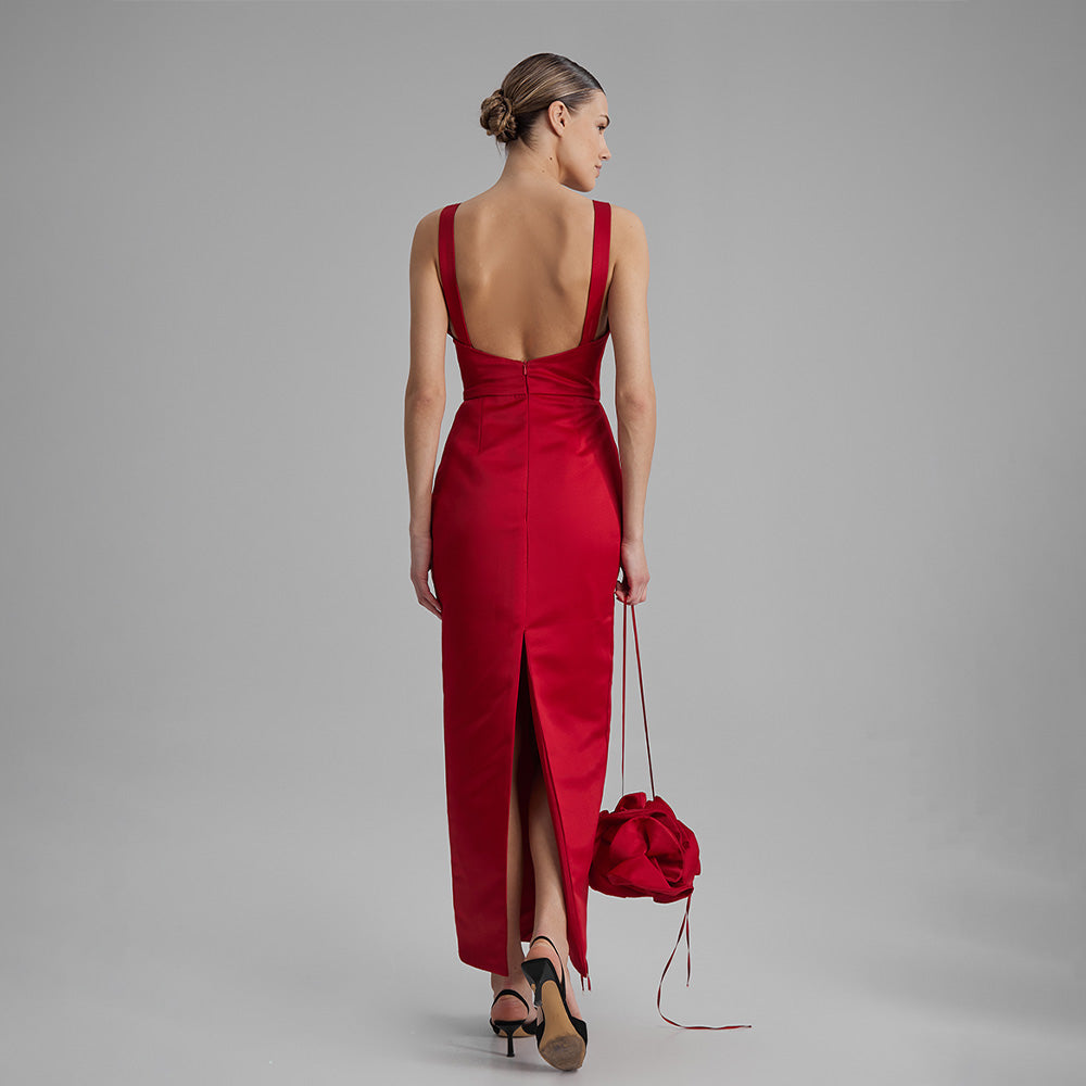 Red column silhouette dress with made from Mikado, features V neckline with adjustable straps. Explore evening gowns & dresses for women. Shop now!