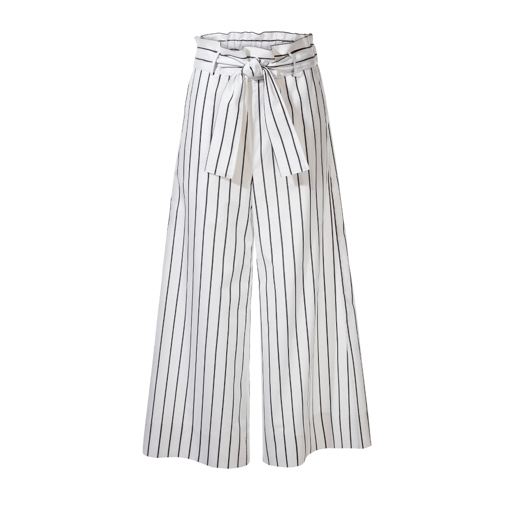Discover the Aya Trousers at The Luxe Maison, featuring lightweight cotton poplin, a wide-leg ankle-length fit, and a tie belt for effortless holiday styling.