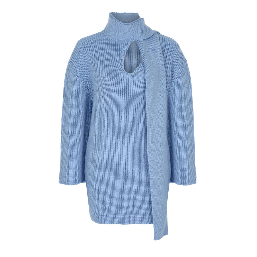 Baby Blue Scarf-Detailed Knitted Mini Dress. 95% SOFT ACRYLIC /5% POLYAMIDE.