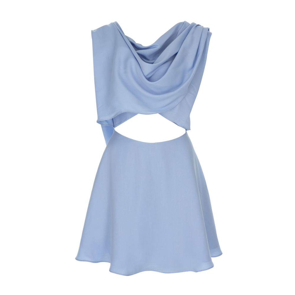 Baby Blue Scarf-Detailed Low Back Mini Dress. 67% TNCL /33% PES.