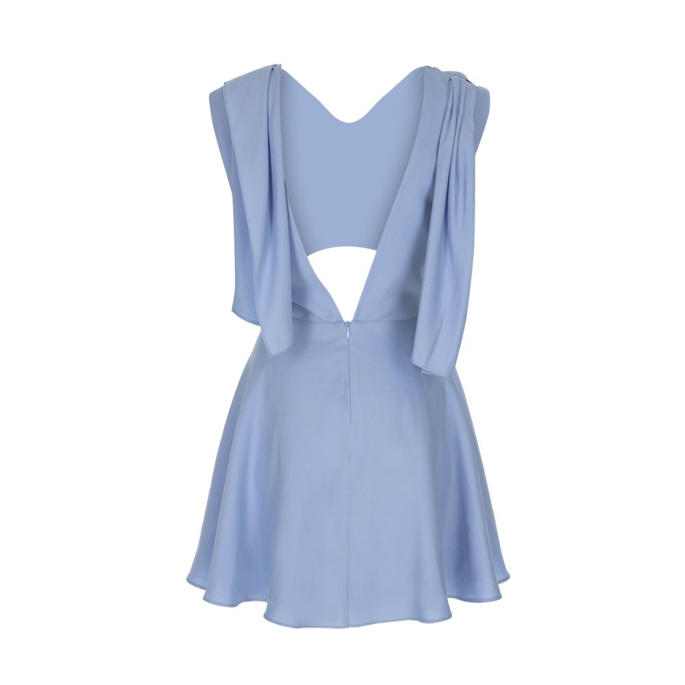 Baby Blue Scarf-Detailed Low Back Mini Dress. 67% TNCL /33% PES.