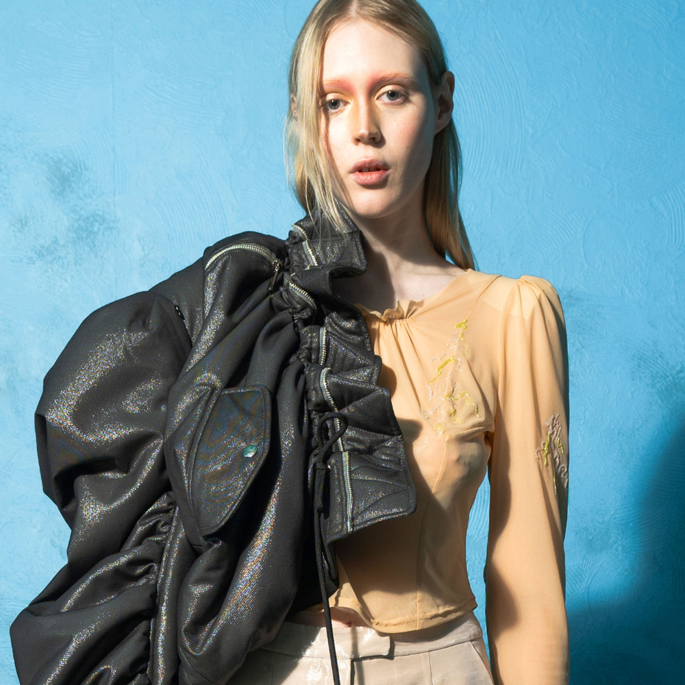 Enjoy refined luxury clothing with the Beige Mesh Top. Shop Now!