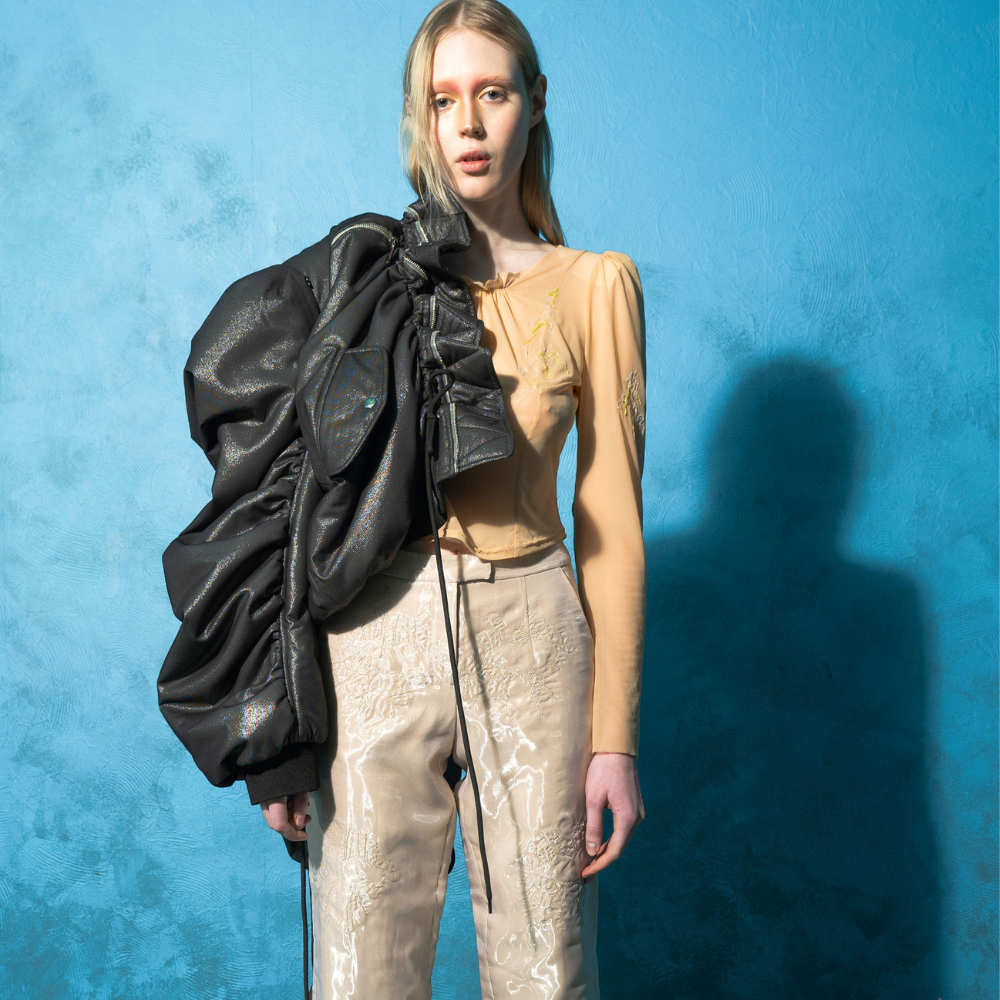 Enjoy refined luxury clothing with the Beige Mesh Top. Shop Now!