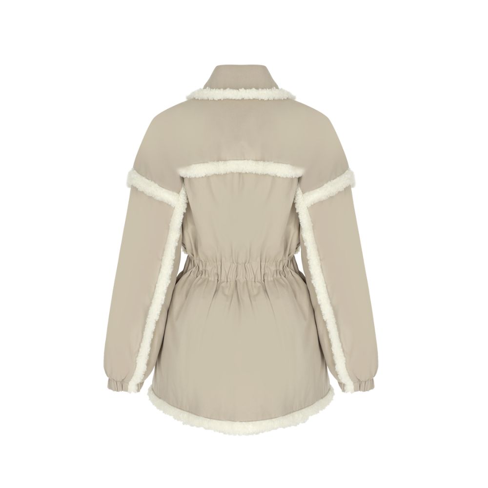 Beige Teddy Pocket-Detailed Long Coat 100% COTTON /100% TEDDY POLYESTERER.