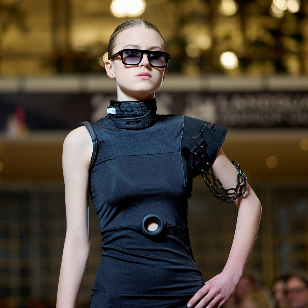 Turn heads with Black Mini Dress with Upcycled Medical Brace. Explore new designer clothing for unique, bold designs. Shop now!!