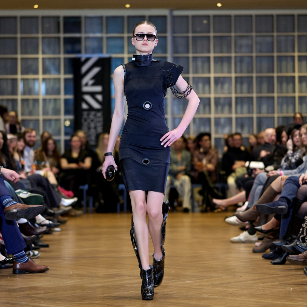 Black Mini Dress with Upcycled Medical Brace