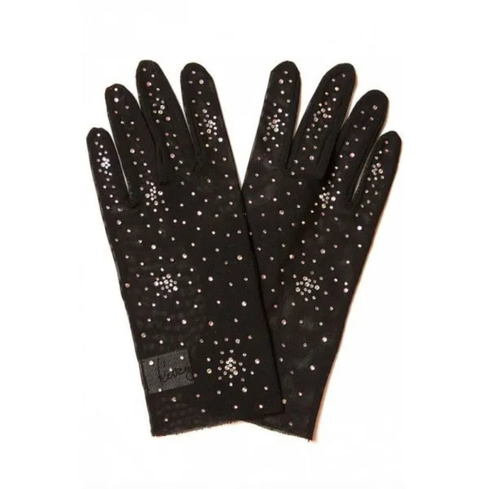 Black gloves from stretch net with salute crystals.
