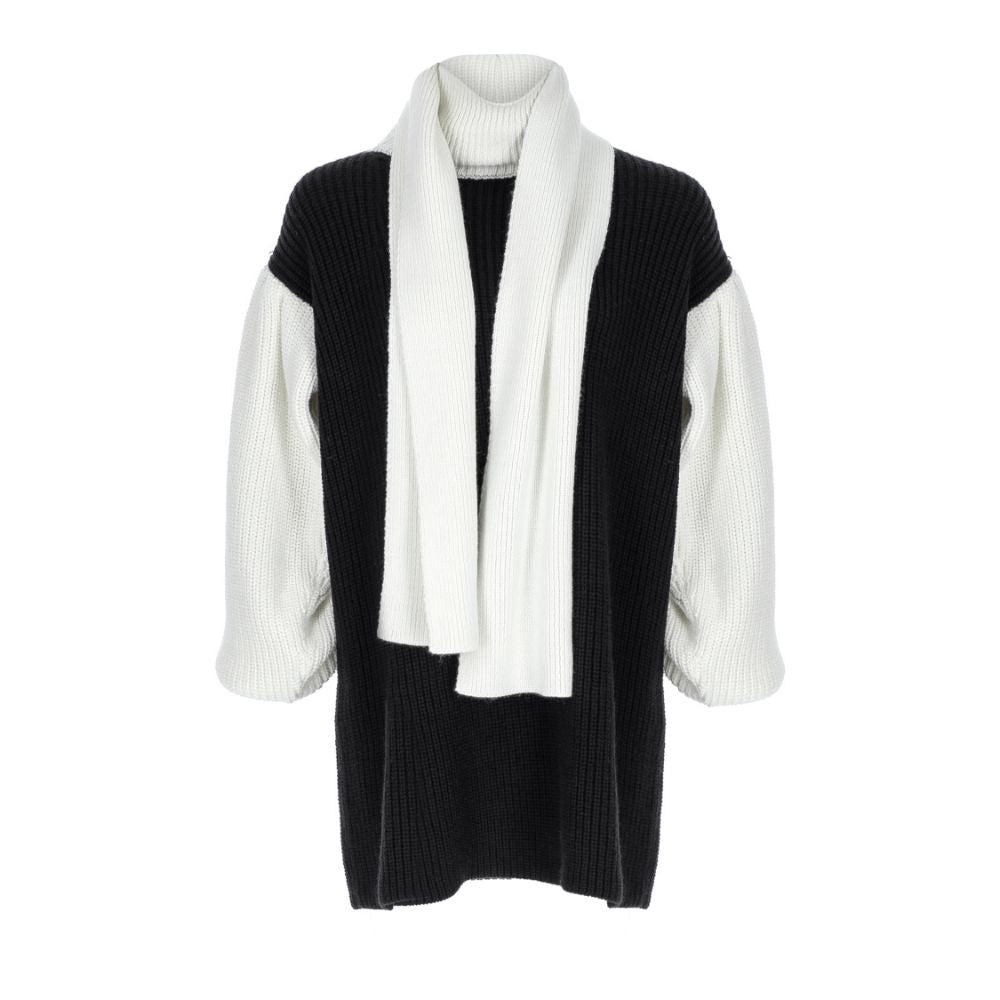 Black & White Scarf-Detailed Knitted Mini Dress. 95% SOFT ACRYLIC /5% POLYAMIDE.