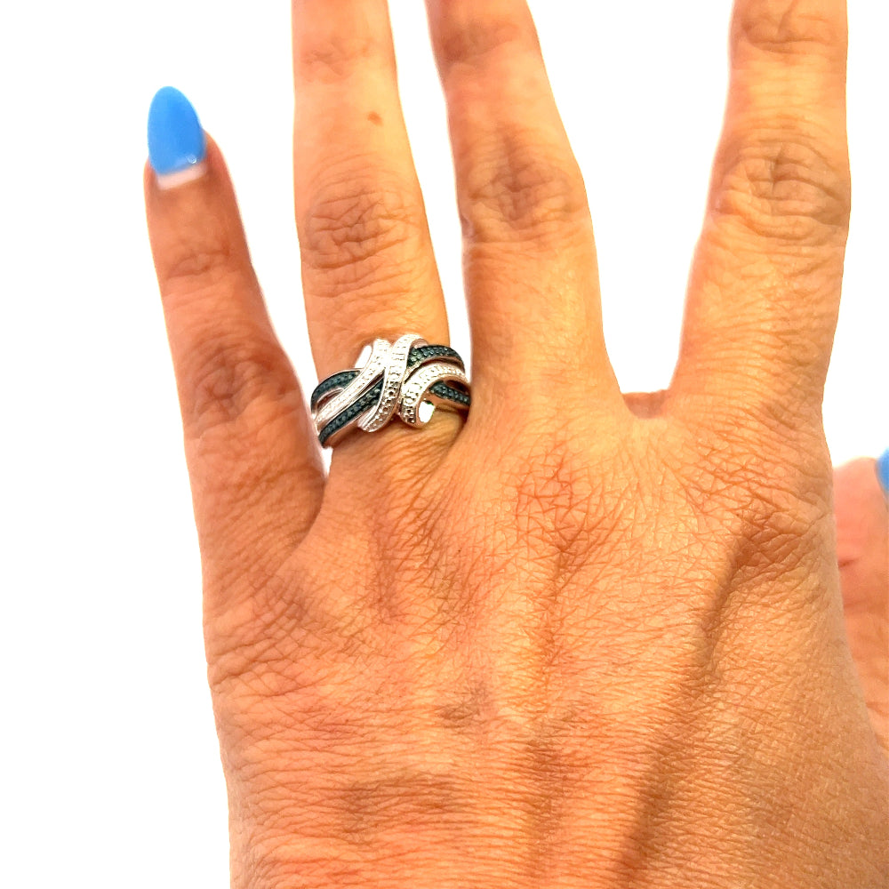 Shop online premium rhodium plated ring with black spinel & white sapphire stones in sterling silver.